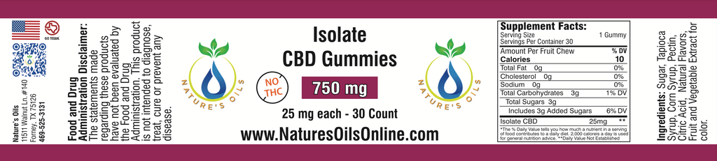 Isolate CBD Gummies 25mg each 30 count